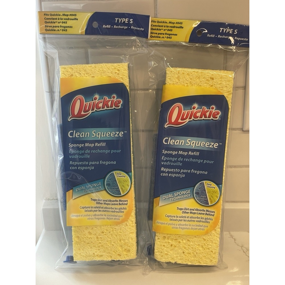 Quickie Clean Squeeze Sponge Mop Refill Type S Fits Mop #045 Lot of 2 New Sealed